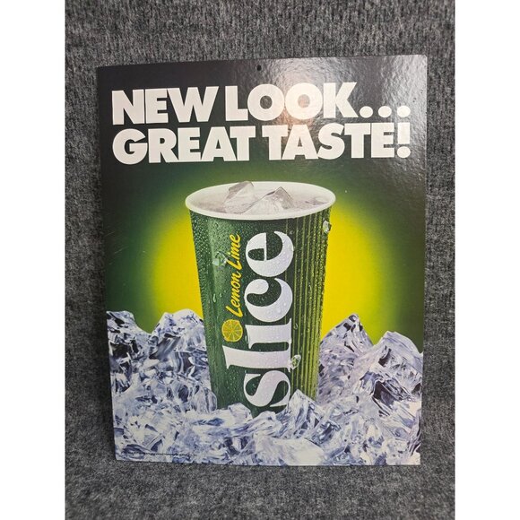 Vintage Slice Lemon Lime Soda Advertising Sign Cardboard Poster 13"x10" PepsiCo - Picture 1 of 5